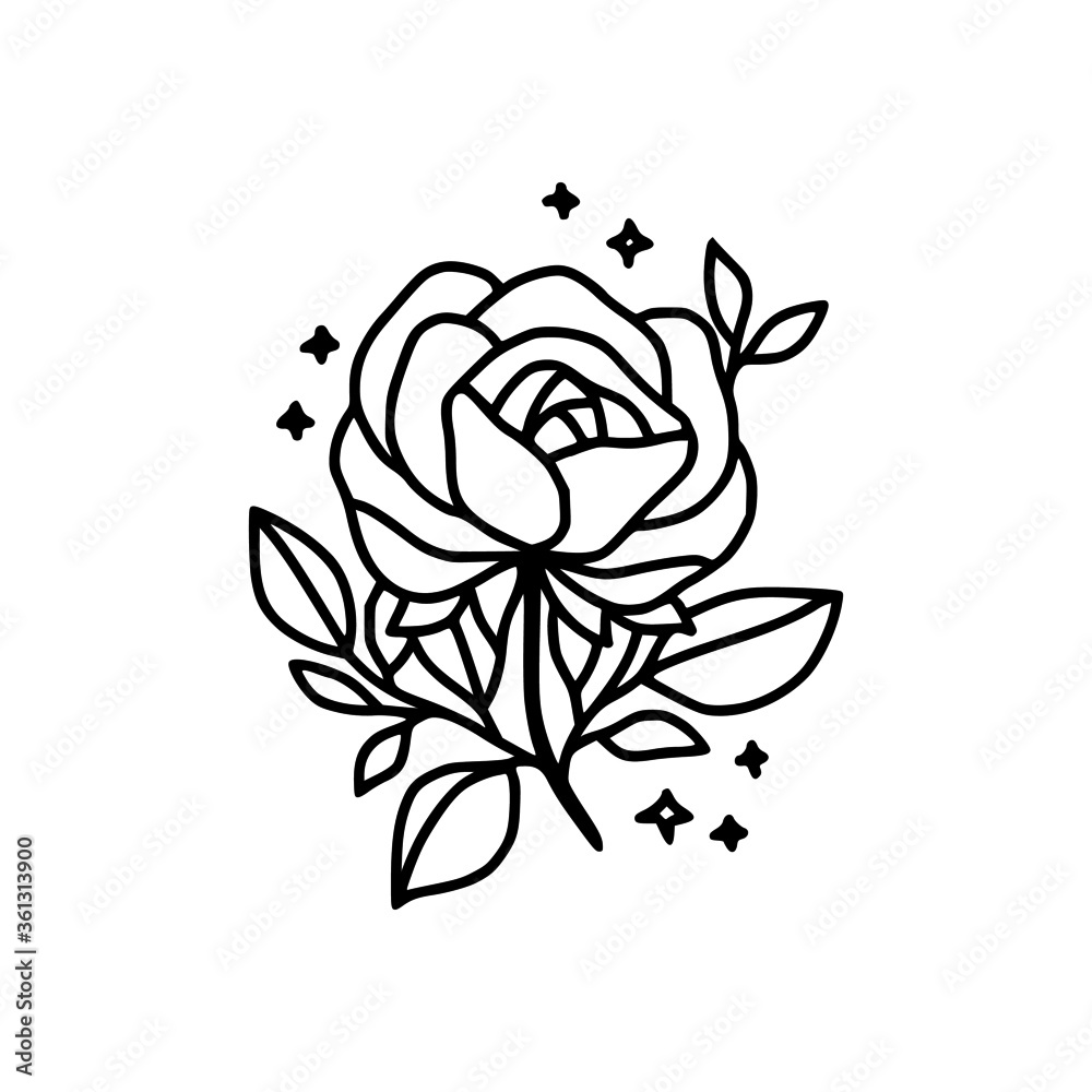 Obraz premium Hand drawn rose flower element. Floral line art for feminine logo, icon, business card, wedding invitation, or decoration