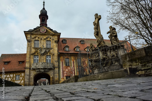 View on old Town Hall Altes Rathaus on island from bridge over the Regnitz River, Bamberg, Bavaria, Germany. photo