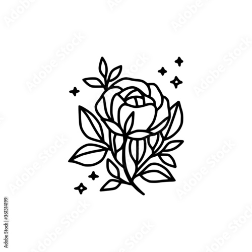 Hand drawn rose flower element. Floral line art for feminine logo  icon  business card  wedding invitation  or decoration