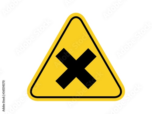 isolated harmful biochemical toxic safety bold black cross signs on round triangle board for icon, label, logo or package industry etc. flat vector design.