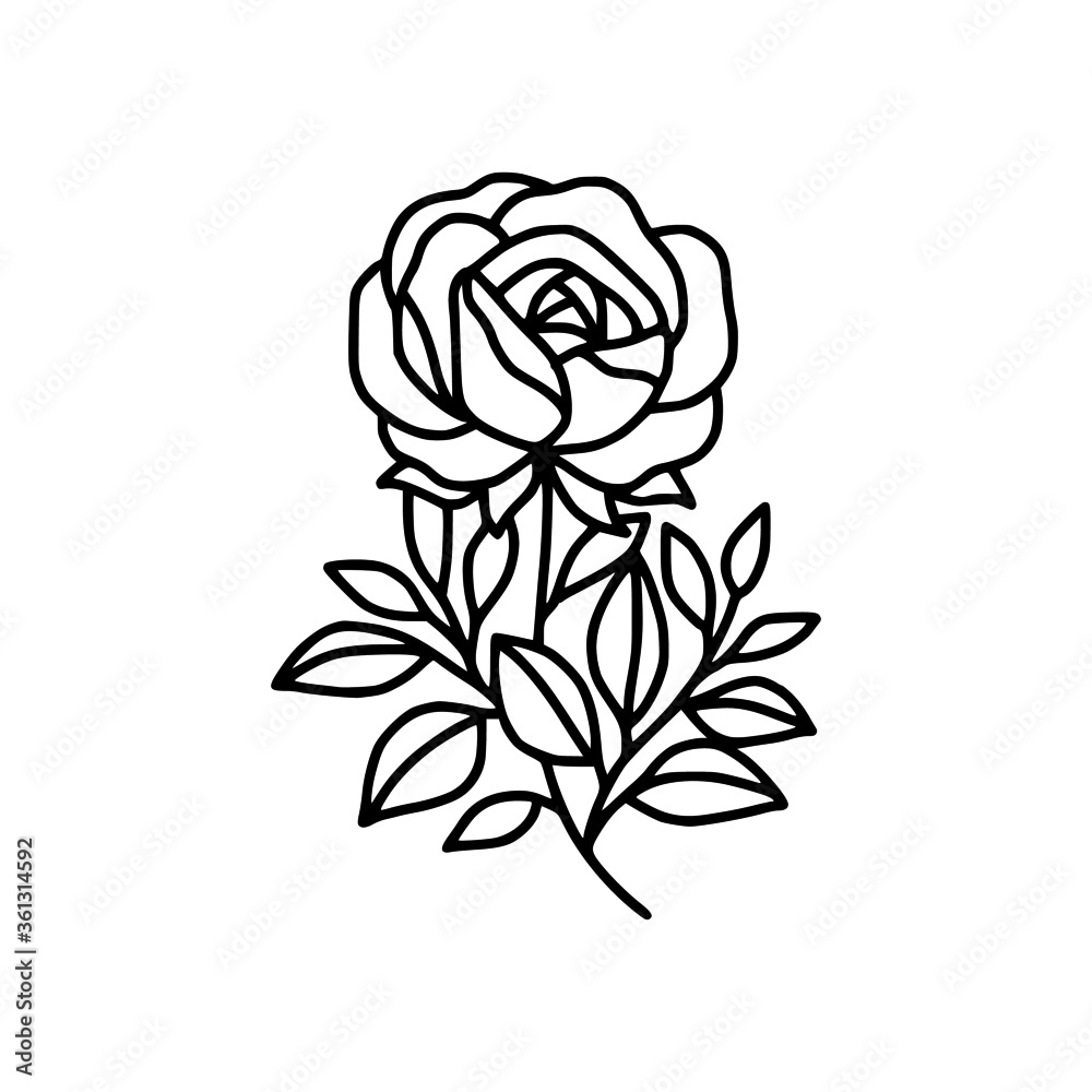 Hand drawn rose flower element. Floral line art for feminine logo, icon, business card, wedding invitation, or decoration Hand drawn rose flower element. Floral line art for feminine logo, icon, business card, wedding invitation, or decoration