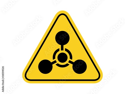 isolated warning chemical weapon hazards symbols on yellow round triangle board warning sign for icon, label, logo or package industry etc. flat style vector design. photo