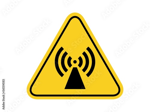 isolated warning radio frequency hazards symbols on yellow round triangle board warning sign for icon, label, logo or package industry etc. flat  style vector design.
