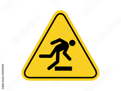 isolated tripping common hazards symbols on yellow round triangle board warning sign for icon, label, logo or package industry etc. flat style vector design.