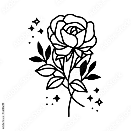 Hand drawn rose flower element. Floral line art for feminine logo  icon  business card  wedding invitation  or decoration