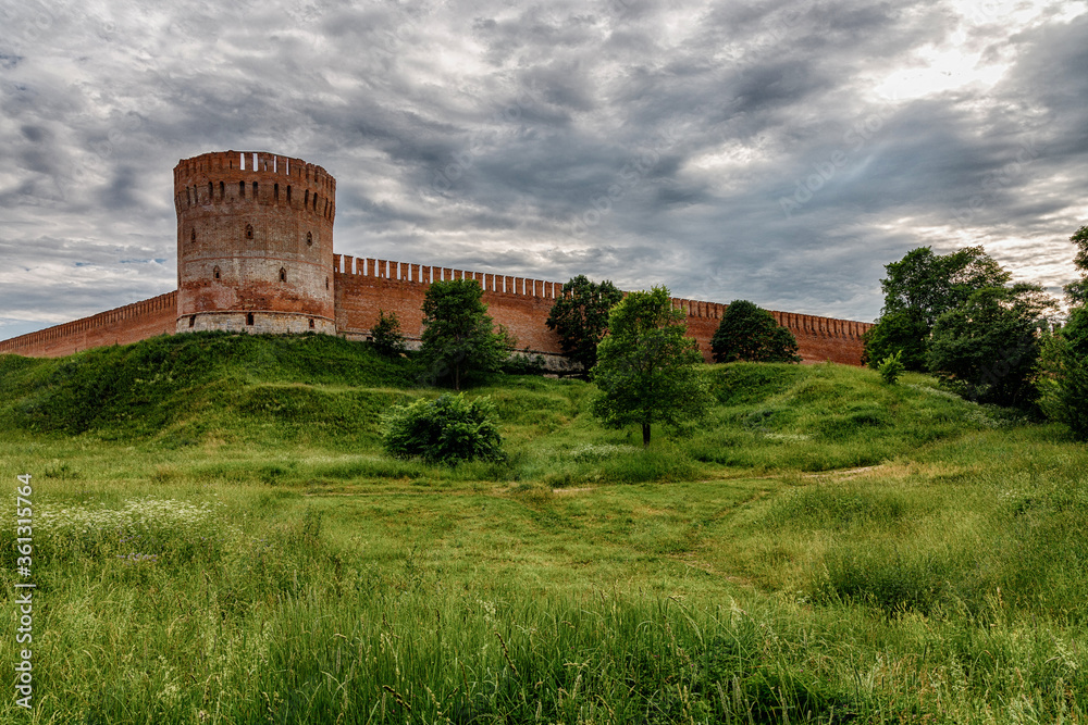 Old Fortress on a green hill. The fortress wall in Smolensk. Russia