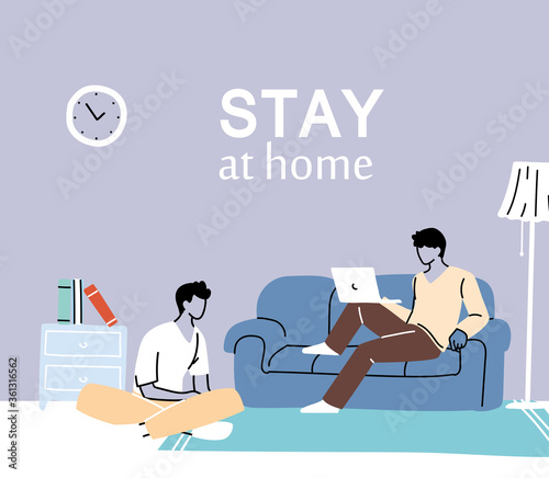 men at home doing activities