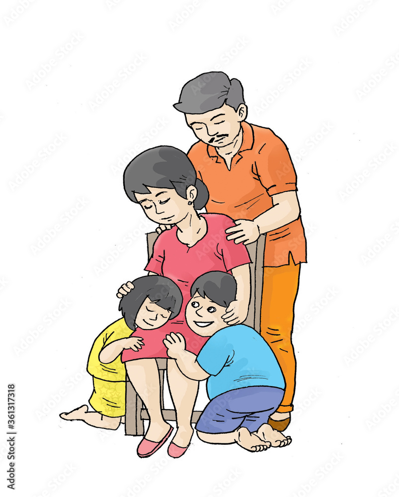family, father, mother and child, white background illustration . family, father, mother and child, white background illustration .