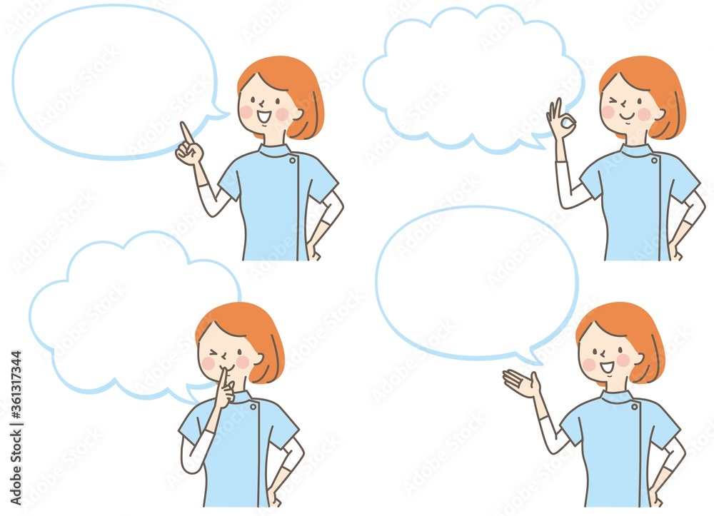 かわいい女性整体師の表情バリエーションと吹き出し