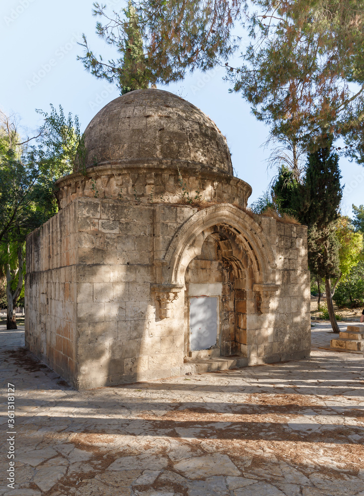 The abandoned crypt in the Arab cemetery in the quarter of Mamila in Jerusalem, Israel