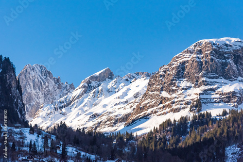 View of the glärnisch peaks in Glarus, Switzerland