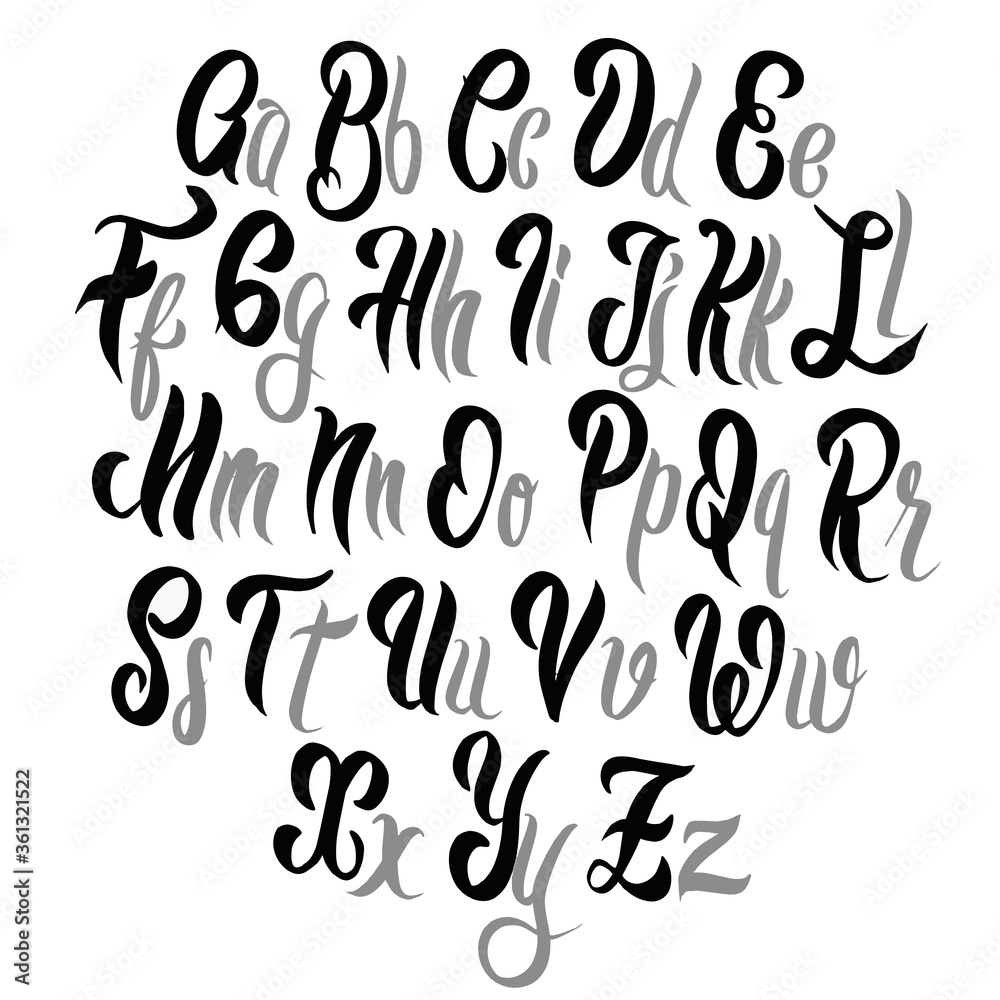 illustrator , Brush lettering font. Illustration alphabet. Hand Drawn