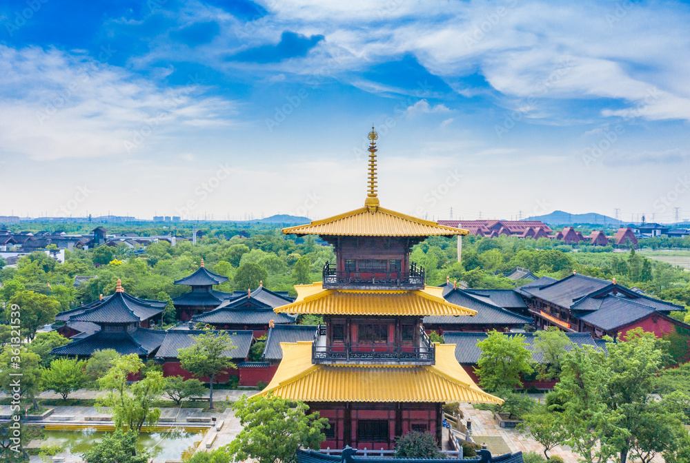 Aerial photos of temples at Guangfulin site, Shanghai, China Aerial photos of temples at Guangfulin site, Shanghai, China