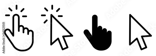 Hand clicking icon collection.Pointer click icon. Hand icon design.Set of Hand Cursor icons click and Cursor icons click. Click cursor icon.