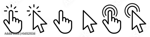 Hand clicking icon collection.Pointer click icon. Hand icon design.Set of Hand Cursor icons click and Cursor icons click. Click cursor icon.