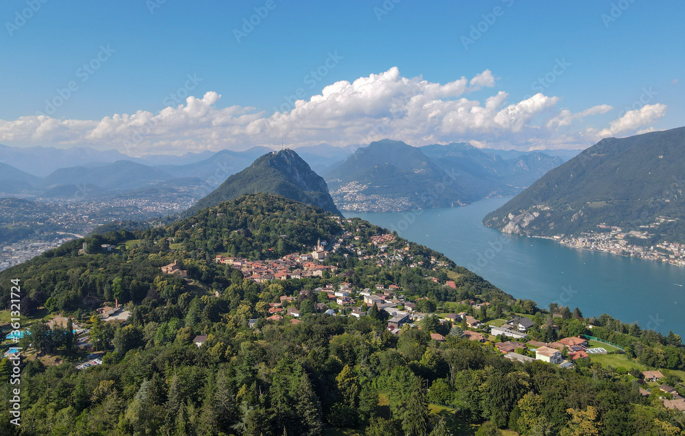 Arial view at the village of Carona near Lugano in Switzerland
