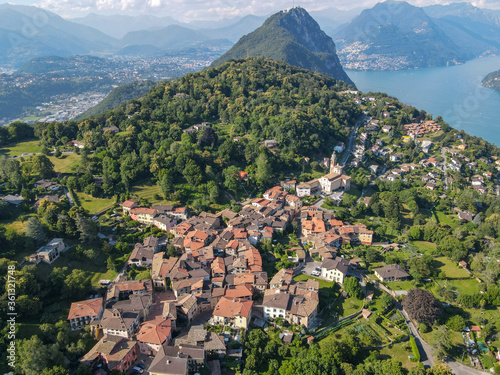 Arial view at the village of Carona near Lugano in Switzerland photo