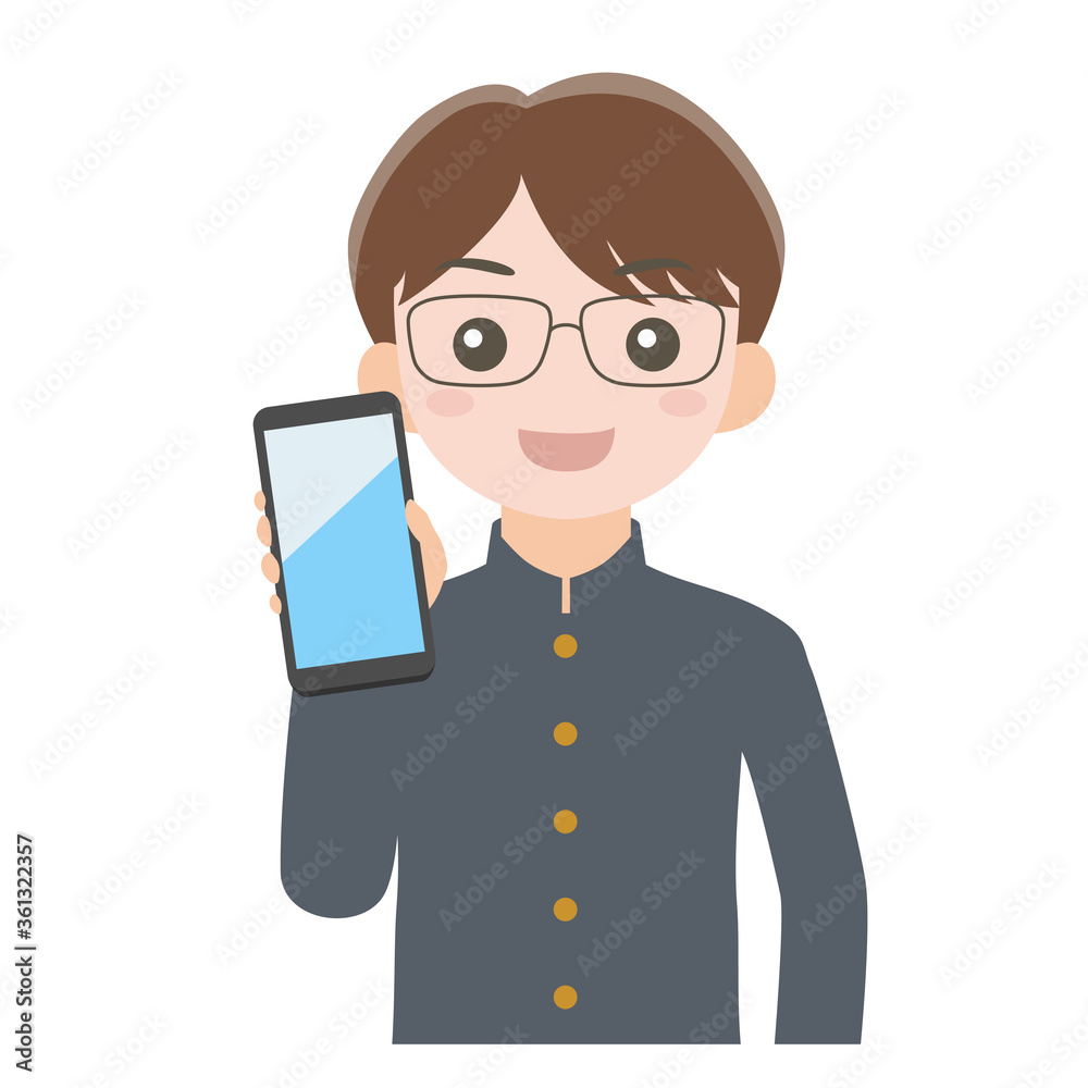 スマホを見せる男子学生_線なし