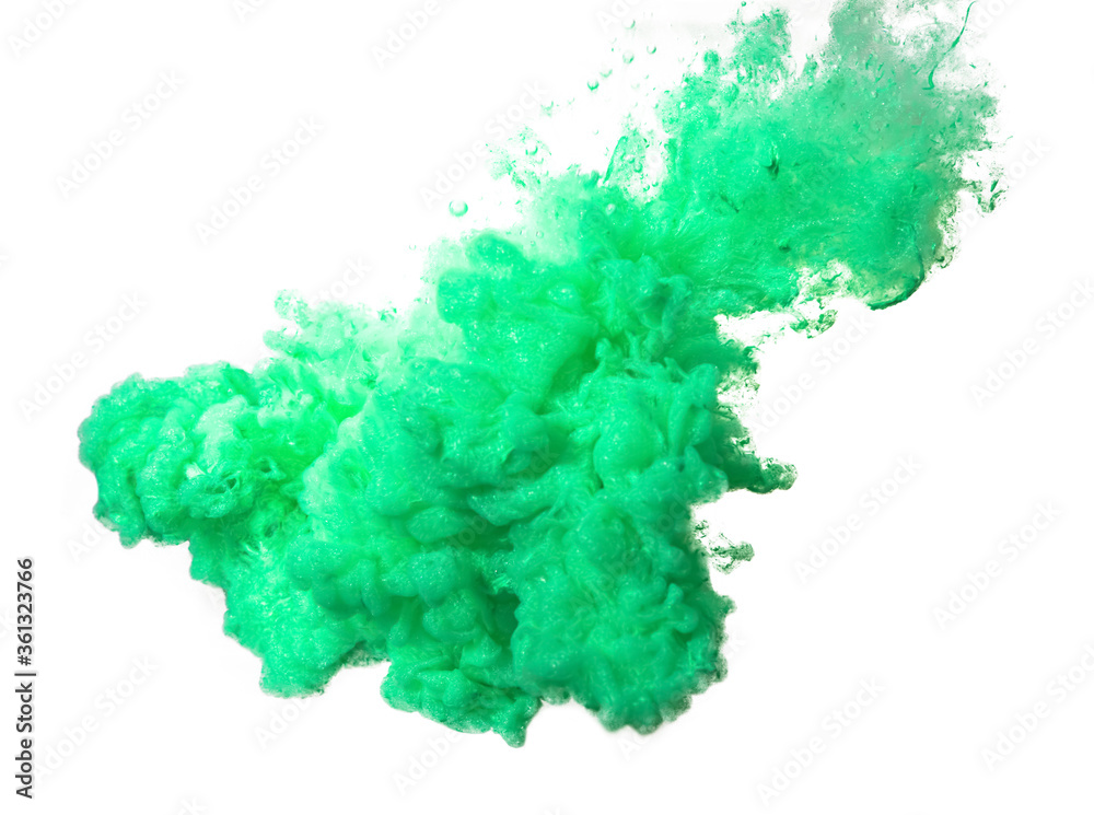 cloud ink in water, green color paint in water.