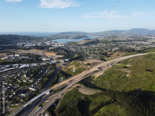 Aerial shot of Tawa in Wellington on a sunny summer day photo