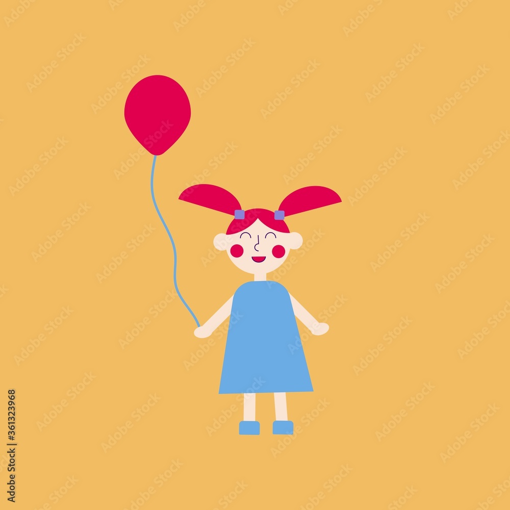 Summer illustration in a flat style. Girl holding a ball. Vector flat illustration.