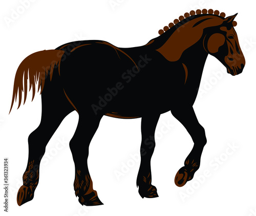 Strong  young  beautiful horse in motion. Freehand drawing vector graphics