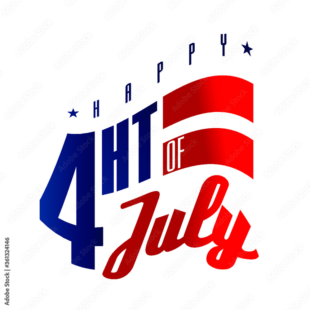 Obraz premium Happy Fourth of July. Waving Flag. US national holiday sign isolated over a red and blue bokeh background