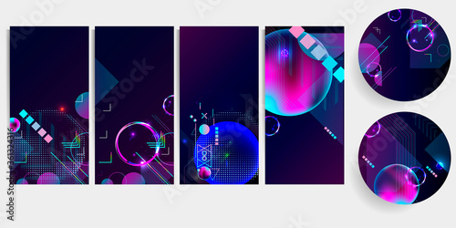 Set of banner style of cosmos universe stars galaxy dark blue 3d futuristic study abstraction planet neon