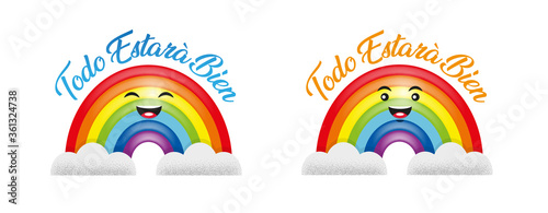 ARCO-IRIS FELIZ - RAINBOW HAPPY - COVID - Todo Estarà Bien -ESPAÑOL -SPANISH - Emoticon Icon Emoji VECTOR - JPEG - PNG