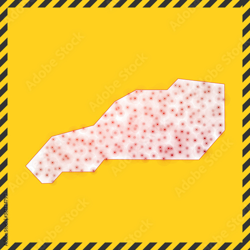 Little Stirrup Cay closed - virus danger sign. Lock down island icon. Black striped border around map with virus spread concept. Vector illustration.