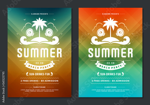 Summer party design poster or flyer night club event modern typography
