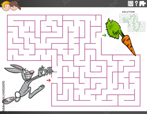 maze educational game with cartoon rabbit and carrot