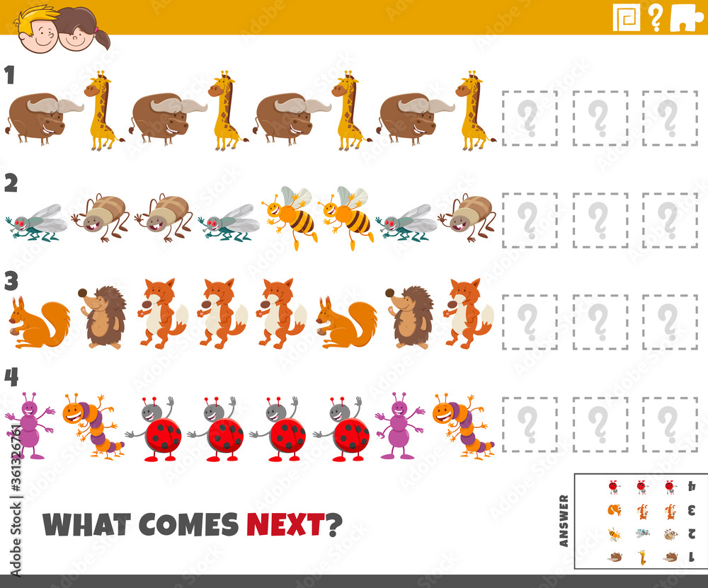 Fototapeta premium educational pattern game for kids with animals and insects