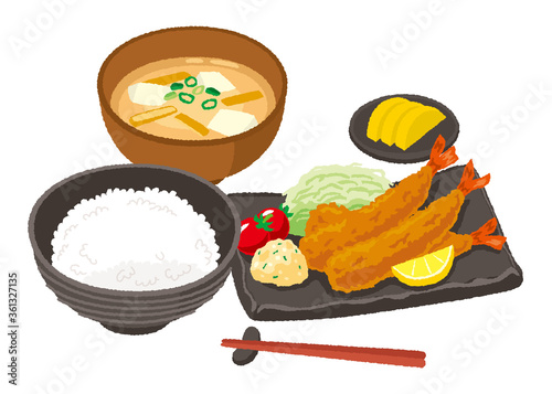 エビフライ定食のイラスト