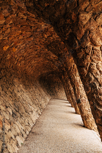 Walking alleys in the Park Guell, Barcelona, Spain.
