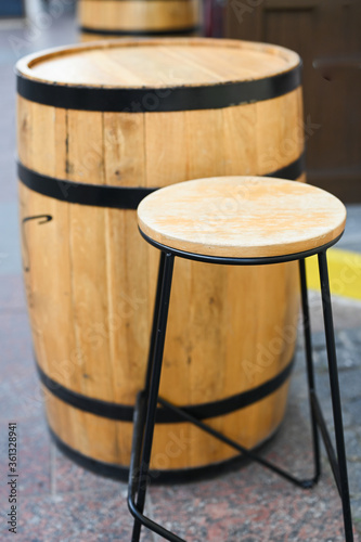 Close up wooden barrel varnished