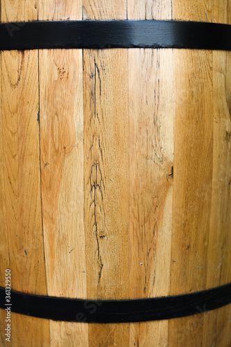 Close up wooden barrel varnished