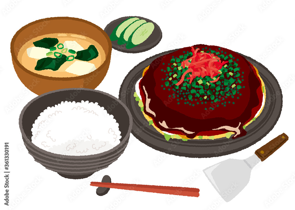 お好み焼き定食のイラスト Stock Vector Adobe Stock
