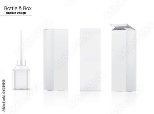 3D Mock up Realistic Bottle for Eyeliner Cosmetic product  packaging and Box Container on white background vector illustration. Health care and Make up Object.