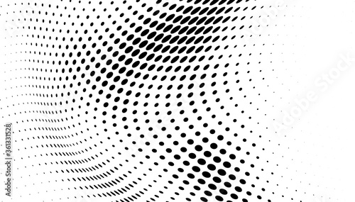 Chaotic abstract hafton background. Waves of black dots on white © VYACHESLAV KRAVTSOV
