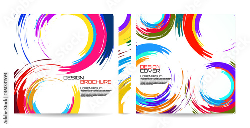Brochure template of brush stroke colorful circles for your design. Magazine, cover, poster, book, presentation, advertising. Abstract vector background