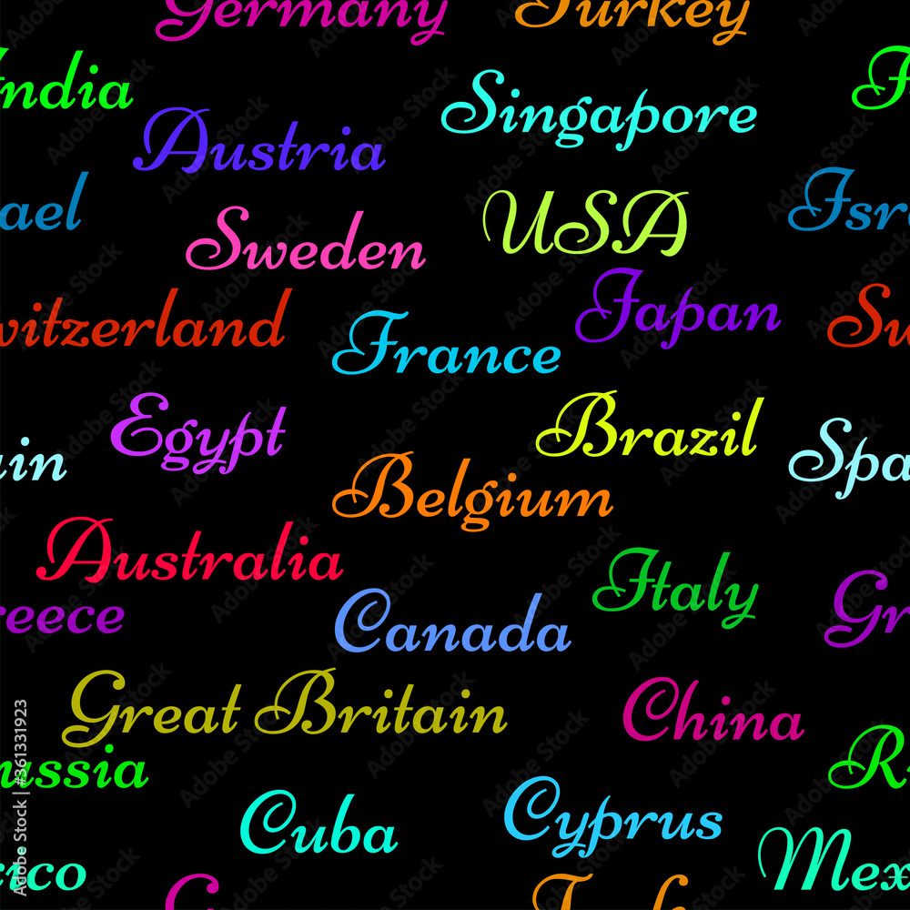 Seamless pattern with name countries of the world. Creative background Seamless pattern with name countries of the world. Creative background