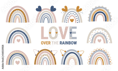 Rainbow, boho Rainbow, cute, colorful, rainbows, clipart, Natural Tones Clip Art Rainbow, Kids Decor, Nursery Decor, Pastel Scandinavi, Baby rainbow, Illustration, Childish flat vector, T-shirt print