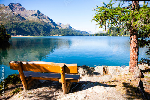The plot of beautiful Lake Sils in Engadine-Switzerlan