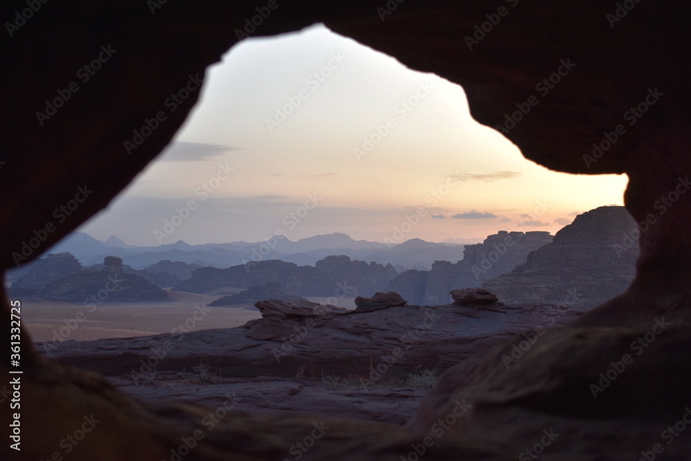 Sunset From A Cave In Saudi Arabian Mountains