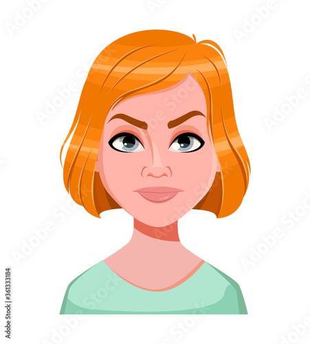 Face expression of redhead woman, angry