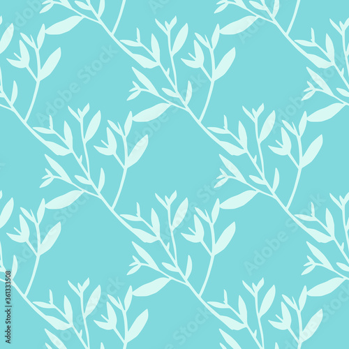 Winter leaves silhouette seamless pattern. Decorative twigs. Tree branches vector wallpaper. Nature background.