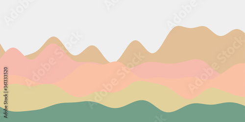 Abstract soft green pink brown hills background. Colorful waves creative vector illustration. © Eugene Ga