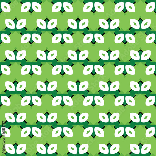 Vector seamless pattern texture background with geometric shapes, colored in green, white, black colors.
