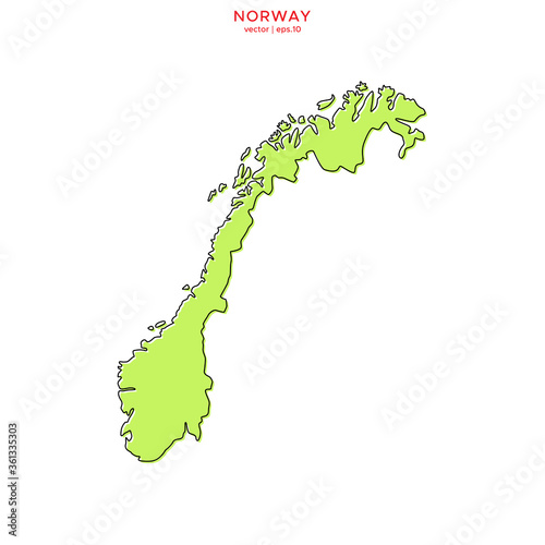 Green Map of Norway with Outline Vector Design Template. Editable Stroke